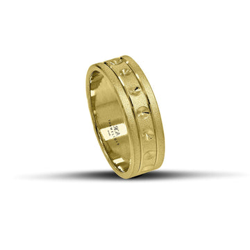 Χρυσές βέρες γάμου 6 mm, ματ με στρογγυλά ανάγλυφα σχέδια που προσθέτουν πρωτοτυπία και λάμψη, χειροποίητης κατασκευής, διαθέσιμες σε 9, 14, 18 ή 22 καράτια